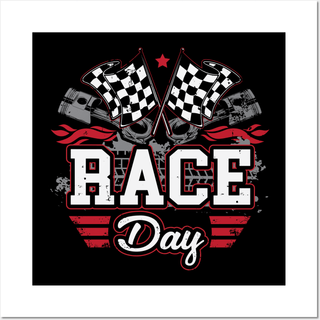 Car Drag Racing Race Day Checkered Flag Racer Wall Art by pho702